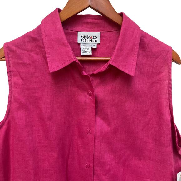 Style Co Collections Shirt Sz 16 Linen NWT Collar Lightweight Coastal Lagenlook - Picture 2 of 10